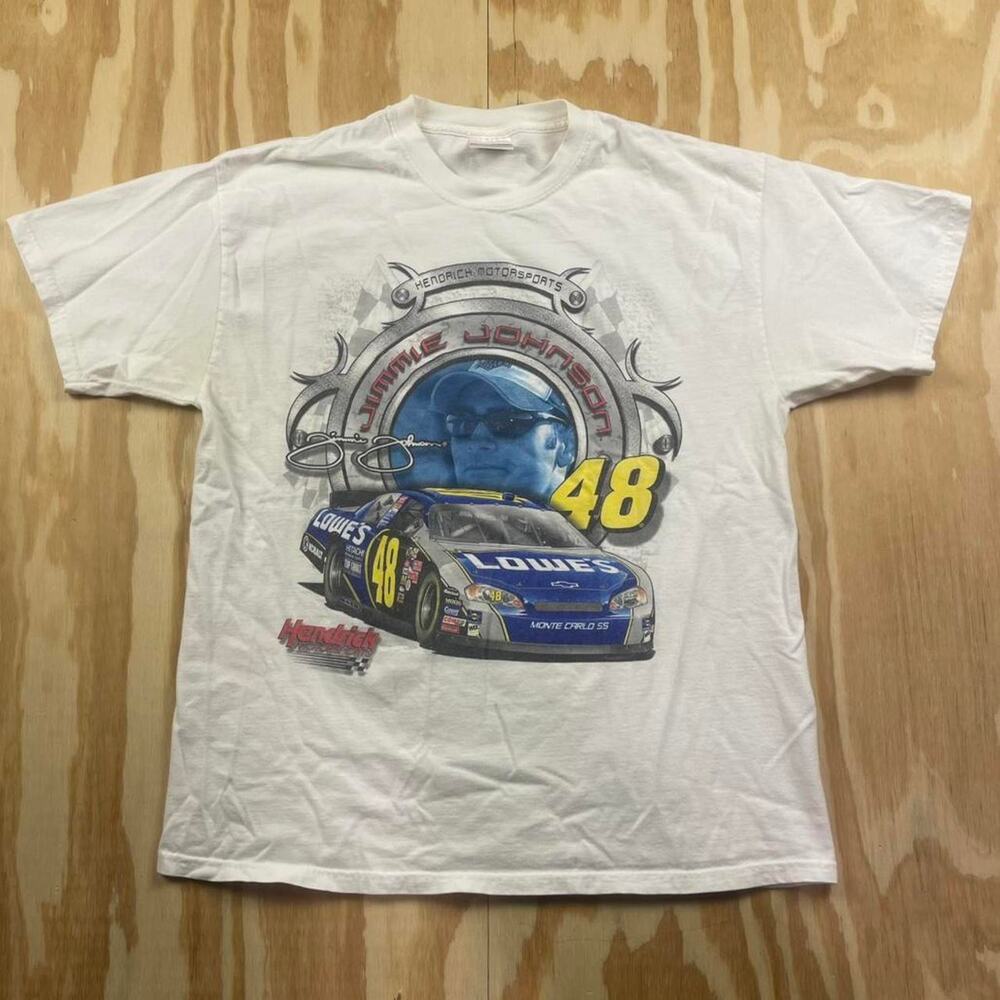 White Vintage 2000’s NASCAR Jimmie Johnson Racing Tee - Men’s L